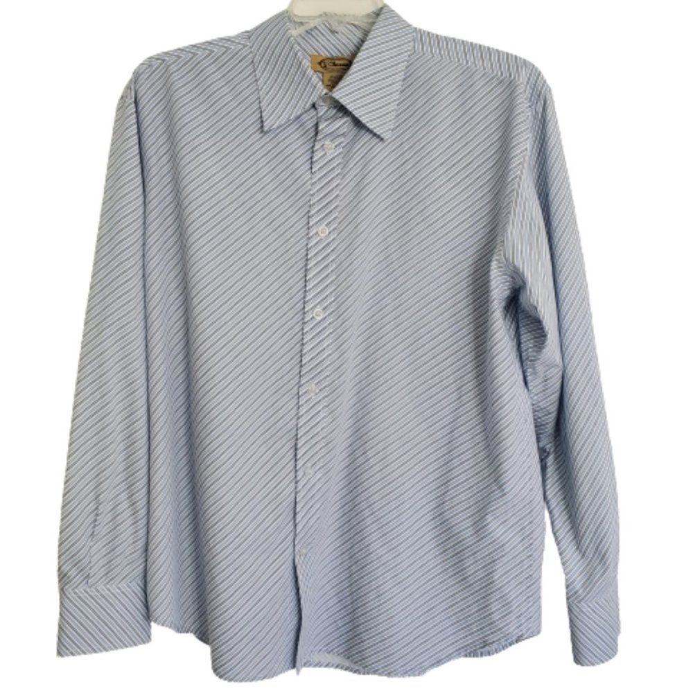 Y-Chrome Men's Casual Shirt Long Sleeves Striped Size XL White Blue Black